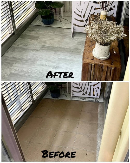 ปูพื้นลายไม้สีเทา