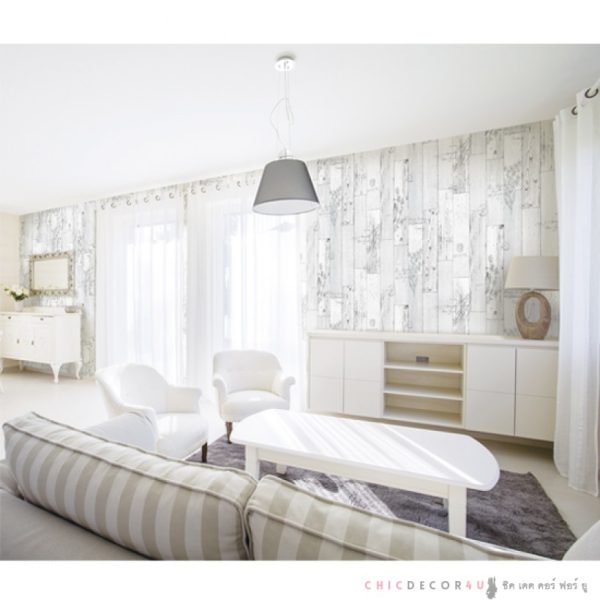 วอลไวนิลสติ๊กเกอร์ลายไม้วินเทจขาว Wood Herb White HVW-22512 กว้าง 100ซม ยาวเมตรละ