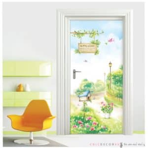สติ๊กเกอร์ติดบานประตู สวน Happy House HWS-28049 กว้าง 97cm X สูง 210 cm