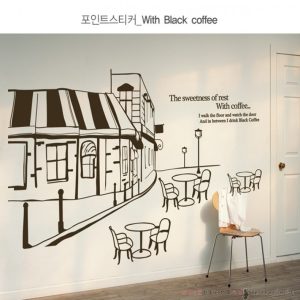 กราฟฟิคสติ๊กเกอร์ GSI-041 Cafe Street กาแฟ สินค้าพร้อมส่ง สีขาว สีดำ กว้าง 2.3 เมตร x สูง 1.20 เมตร
