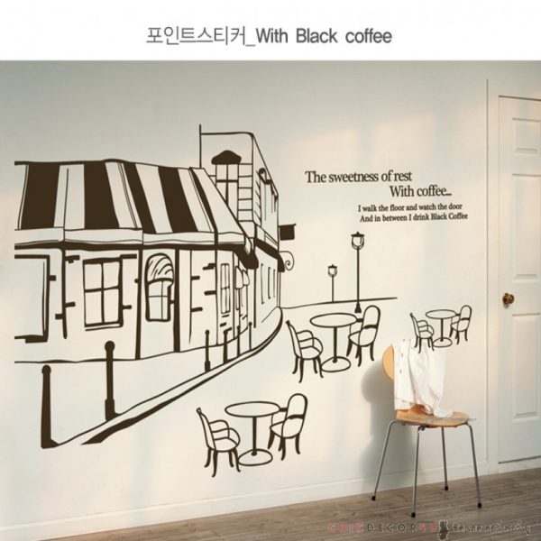 กราฟฟิคสติ๊กเกอร์ GSI-041 Cafe Street กาแฟ สินค้าพร้อมส่ง สีขาว สีดำ กว้าง 2.3 เมตร x สูง 1.20 เมตร
