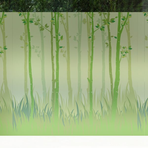 สติ๊กเกอร์ฝ้าลายวิวป่าโปร่งหน้าร้อน รุ่น BSC-606 Summer in Birch Forest กว้าง 90 X สูง 120 ซม