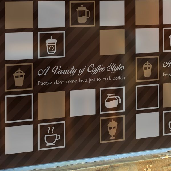 สติ๊กเกอร์ฝ้าลายกาแฟหลากสไตล์ รุ่น BSC-610 Various Coffee Styles กว้าง 90 X สูง 120 ซม