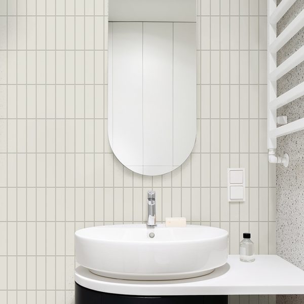 วอลไวนิลสติ๊กเกอร์กระเบื้องสีขาวสี่เหลี่ยมผืนผ้าร่องเทา HDC-20442 หน้ากว้าง 50 ซม