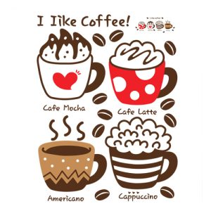 สติกเกอร์แก้วกาแฟ I Like Coffee สีแดงน้ำตาล รุ่น GDT-945